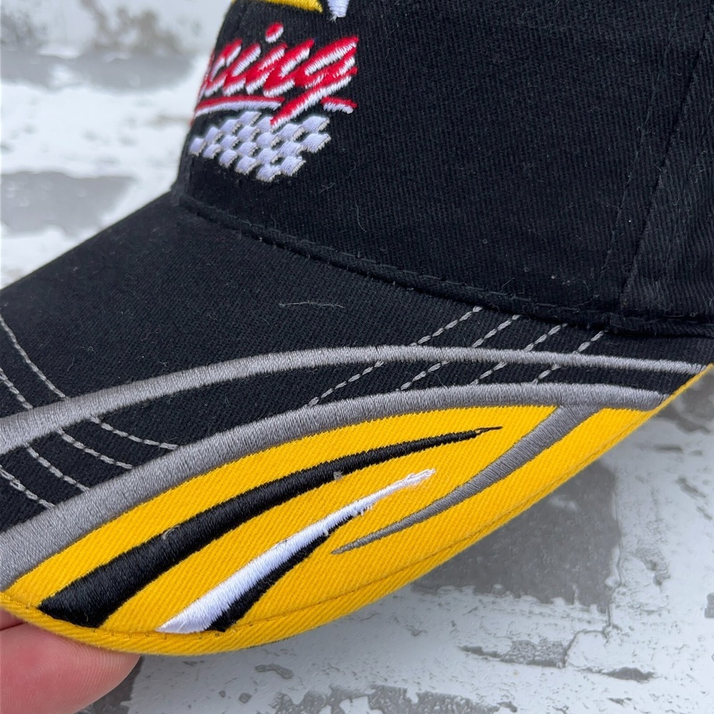 Vintage Nascar Hat Cap Strap Back Black Yellow CAT Racing Caterpillar Y2K 00s - Picture 5 of 10